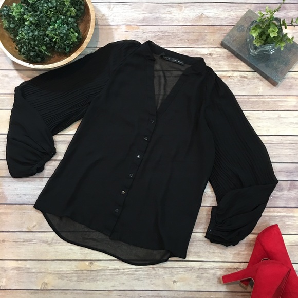 Zara Tops - SOLD Sz Small Zara Sheer V-Neck Long Sleeve Blouse